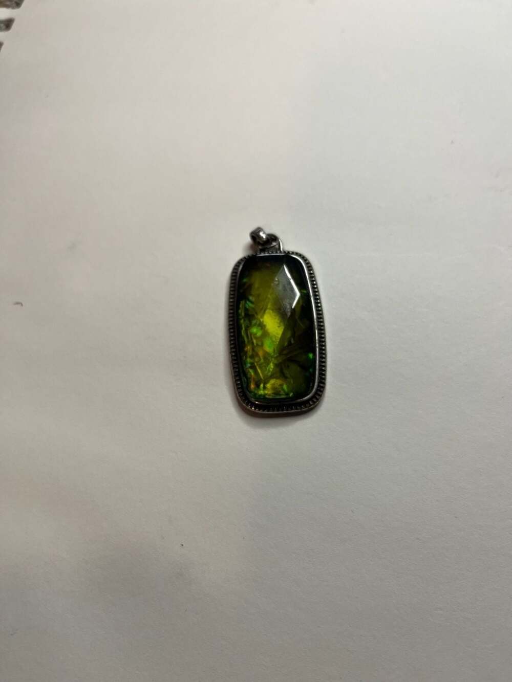 Natural Canadian Ammolite Rectangle Pendant in 925 Sterling Silver